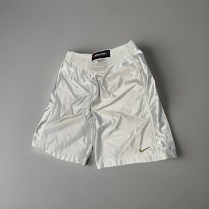 Super Rare Vintage Nike Basketball Dazzle Shorts Shiny XL White & Gold‎ Logo Y2K